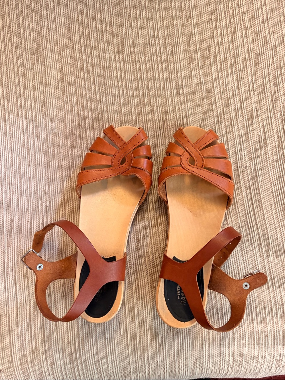 Swedish Hasbeens Cognac Leather Strappy Sandals